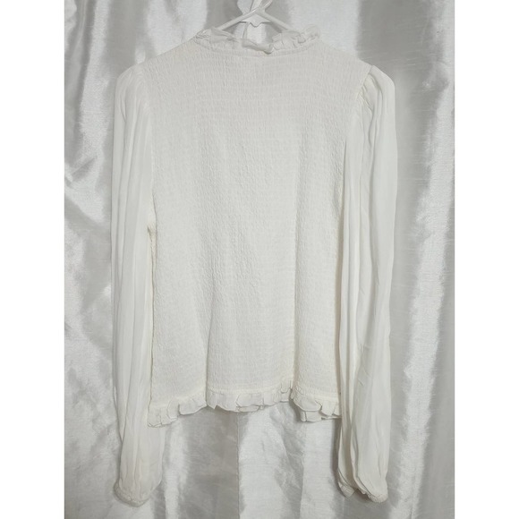 ROMANTIC VENUS Smocked puff sleeve Ivory Blouse Cream Top - Picture 4 of 6